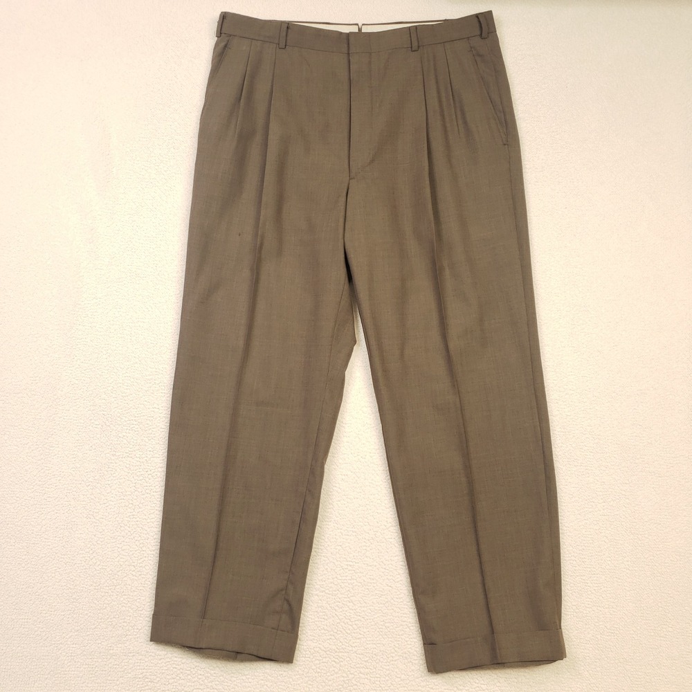 Brooks Brothers Trouser Men 35x30 Brown Wool Pleated Cuffed USA Made Dress Pants